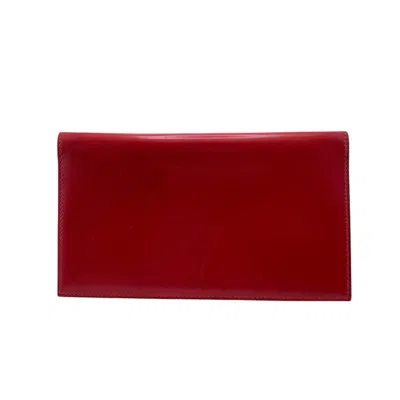 Pre-owned Hermes Red Color Leather Long Bill Wallet (bi-fold) ()