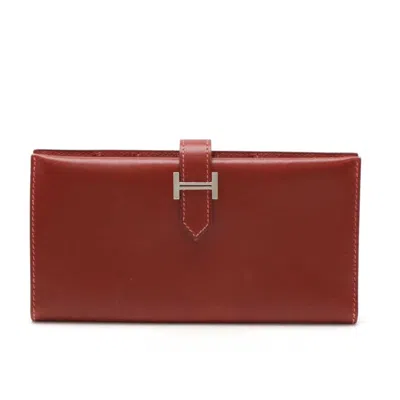 Pre-owned Hermes Red Color Leather Long Wallet (bi-fold) ()