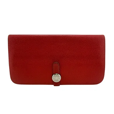 Pre-owned Hermes Red Color Leather Long Wallet (bi-fold) ()