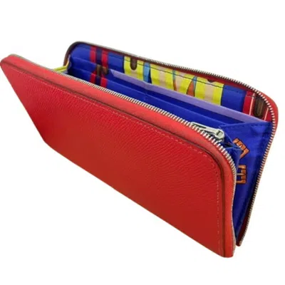 Pre-owned Hermes Red Color Leather Long Wallet (bi-fold) ()
