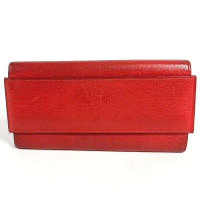 Pre-owned Hermes Red Color Leather Long Wallet (bi-fold) ()