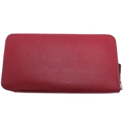 Pre-owned Hermes Red Color Leather Silk Long Wallet (bi-fold) ()
