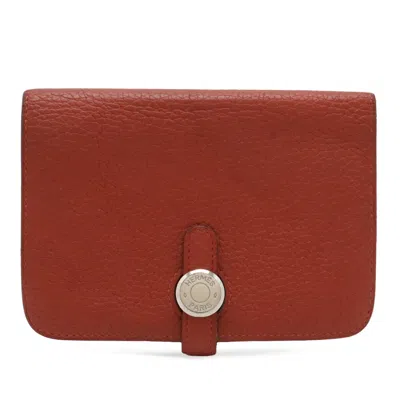 Pre-owned Hermes Red Color Red Brown Togo Leather Coin Purse/coin Case () In Red Color, Red Brown