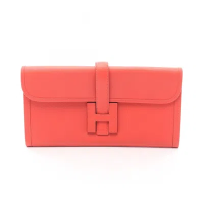 Pre-owned Hermes Red Color Rose Jaipur Epsom Leather Clutch Bag ()