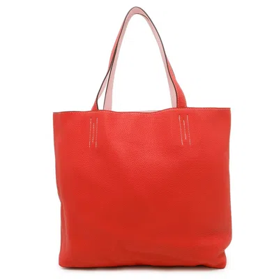 Pre-owned Hermes Red Color Rose Sakura Rouge Casaque Taurillon Clemence Leather Swift Leather Tote Bag (pre-ow