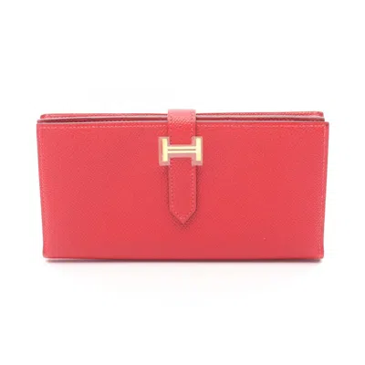 Pre-owned Hermes Red Color Rouge Casaque Epsom Leather Leather Long Wallet (bi-fold) ()