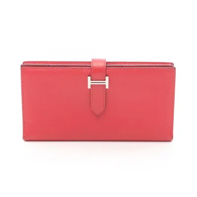 Pre-owned Hermes Red Color Rouge Casaque Leather Long Wallet (bi-fold) ()