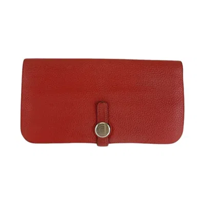 Pre-owned Hermes Red Color Rouge Grenat Togo Leather Long Wallet (bi-fold) ()