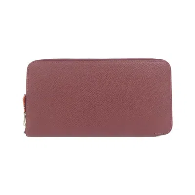 Pre-owned Hermes Red Color Rouge H Epsom Leather Silk Long Wallet (bi-fold) () In Red Color, Rouge H