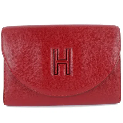 Pre-owned Hermes Red Color Rouge Vif Epsom Leather Clutch Bag () In Red Color, Rouge Vif
