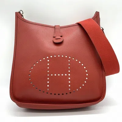 Pre-owned Hermes Red Color Rouge Vif Taurillon Clemence Leather Shoulder Bag ()
