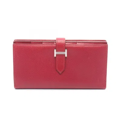 Pre-owned Hermes Red Color Ruby Epsom Leather Leather Long Wallet (bi-fold) ()