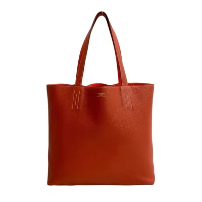 Pre-owned Hermes Red Color Taurillon Clemence Leather Handbag Tote Bag ()