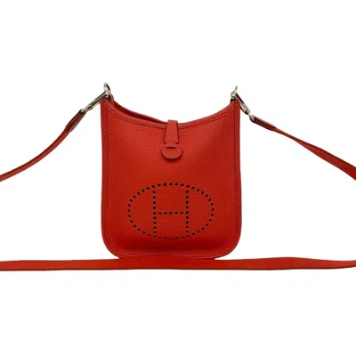 Pre-owned Hermes Red Color Taurillon Clemence Leather Pochette Shoulder Bag ()