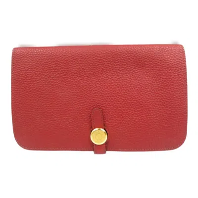 Pre-owned Hermes Red Color Togo Leather Long Wallet (bi-fold) ()