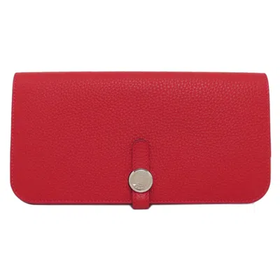 Pre-owned Hermes Red Color Togo Leather Long Wallet (bi-fold) ()