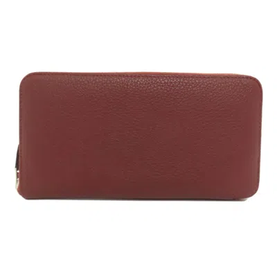 Pre-owned Hermes Red Color Togo Leather Long Wallet (bi-fold) ()