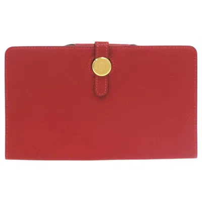Pre-owned Hermes Red Color Togo Leather Long Wallet (bi-fold) ()