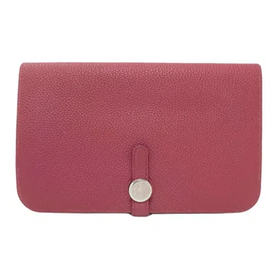 Pre-owned Hermes Red Color Togo Leather Long Wallet (bi-fold) ()