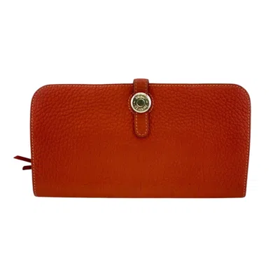 Pre-owned Hermes Red Color Togo Leather Long Wallet (bi-fold) ()