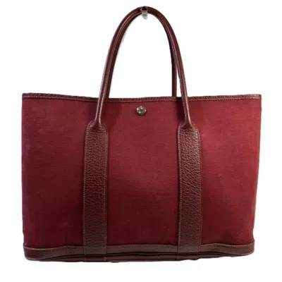 Pre-owned Hermes Red Color Toile Officier Leather Tote Bag ()