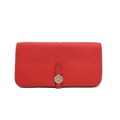 Pre-owned Hermes Red Color Vermilion Togo Leather Long Wallet (bi-fold) () In Red Color, Vermilion