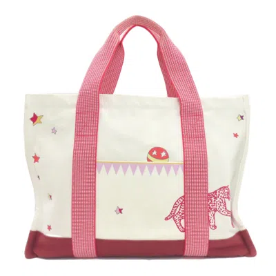 Pre-owned Hermes Red Color White Canvas Tote Bag ()