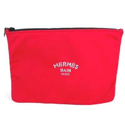 Pre-owned Hermes Red Color White Polyamide Clutch Bag Pouch ()