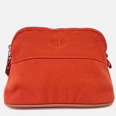 Pre-owned Hermes Red Cotton Bolide Pouch Mini