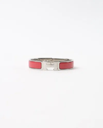 Pre-owned Hermes Hermès Red Enamel Clic H Bracelet