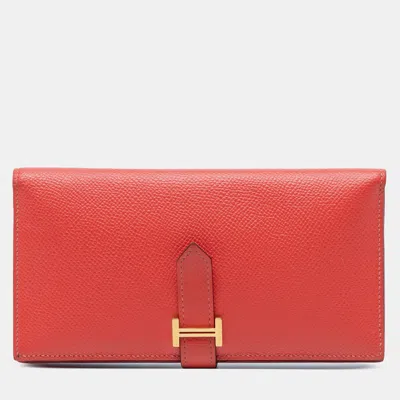 Pre-owned Hermes Red Epsom Bearn Wallet