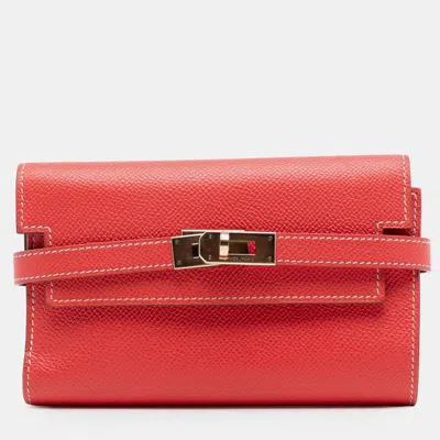 Pre-owned Hermes Red Epsom Kelly Depliant Wallet