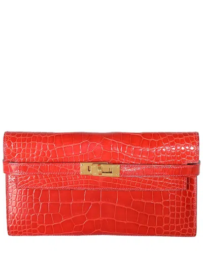 Pre-owned Hermes Hermès Red Exotic Mississippiensis Kelly Wallet Ghw (authentic Pre-loved)