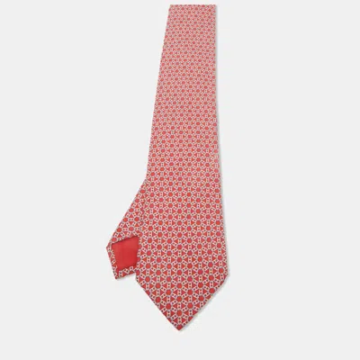 Pre-owned Hermes Hermès Red Geomteric Print Silk Tie