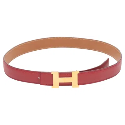 Pre-owned Hermes Red  Leather Logo Belt Size Us S