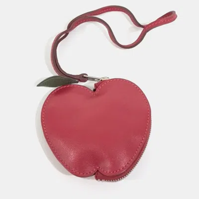 Pre-owned Hermes Red Leather Apple Bag Charm And Coin Purse (x)