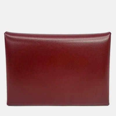 Pre-owned Hermes Red Leather Calvi Duo Card Holder (k)