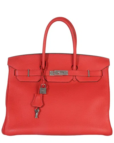 Pre-owned Hermes Hermès Red Leather Casaque Togo Birkin 35 Phw (authentic Pre-loved)