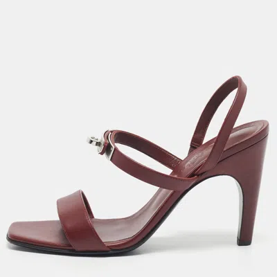 Pre-owned Hermes Red Leather Glamour Slingback Sandals Size 38