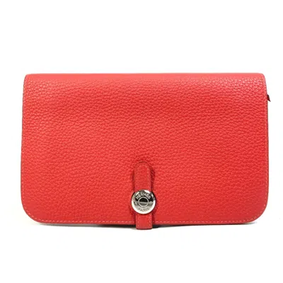 Pre-owned Hermes Red Leather Long Wallet (bi-fold) ()