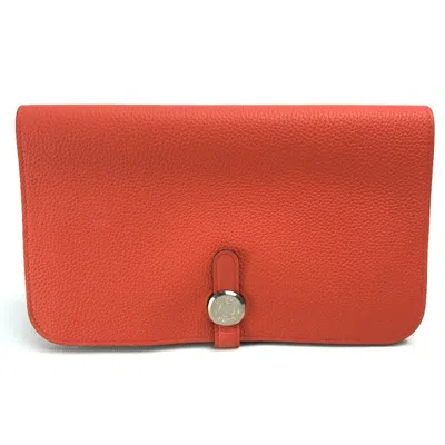 Pre-owned Hermes Red Leather Long Wallet (bi-fold) ()