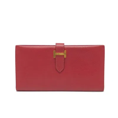 Pre-owned Hermes Red Leather Long Wallet (bi-fold) ()