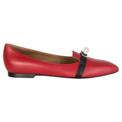 Pre-owned Hermes Red Leather Pegase Ballet Flats Shoes 36