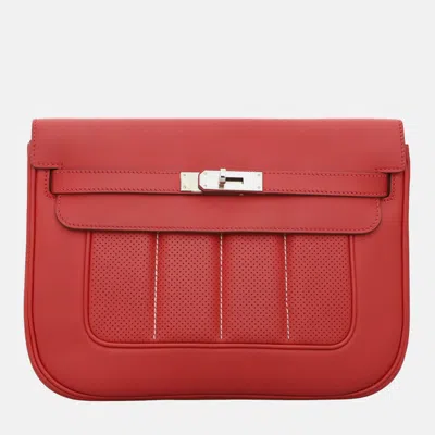 Pre-owned Hermes Red Leather Perforated Berline 28 Bag