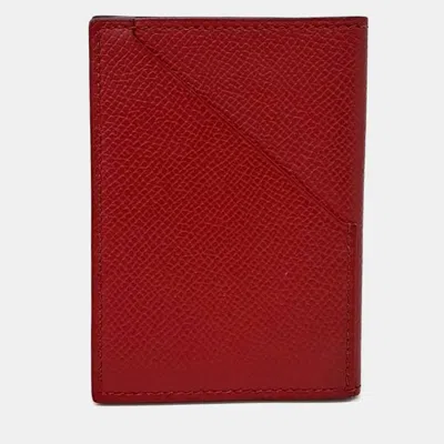 Pre-owned Hermes Red Leather Red Card Wallet (m)