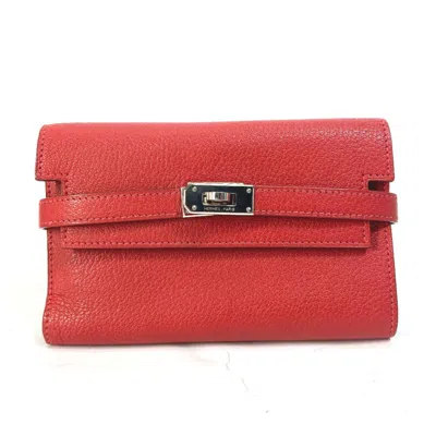 Pre-owned Hermes Red Leather Wallet (tri-fold) ()