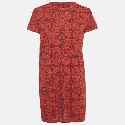 Pre-owned Hermes Red Micro Cordelieres Cotton T-shirt Dress M