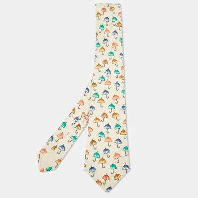 Pre-owned Hermes Hermès Red Mouse And Cheese Print Silk Classic Tie In Multicolor