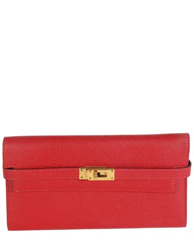 Pre-owned Hermes Hermès Red Mysore Chevre Leather Kelly Wallet Ghw (authentic Pre-loved)