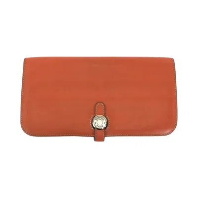 Pre-owned Hermes Red Orange Swift Leather Long Wallet (bi-fold) ()